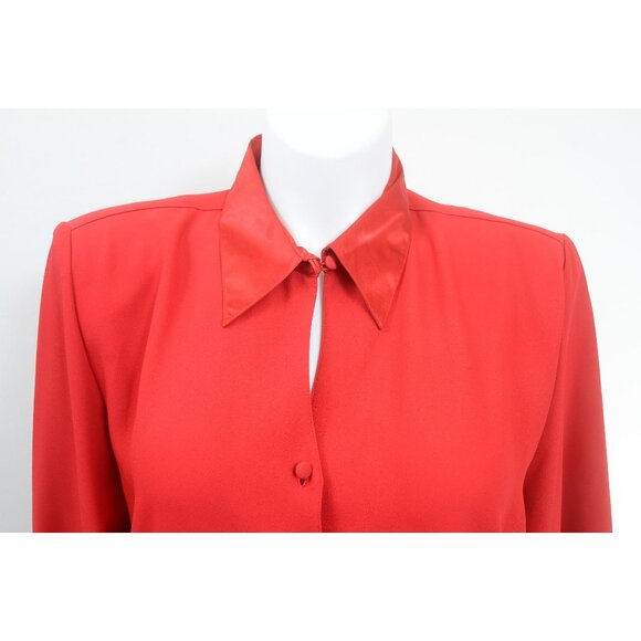 Worthington PLUS Size 18W Red Satin Trim Button Down Tunic Blouse Holiday Form - Picture 3 of 8